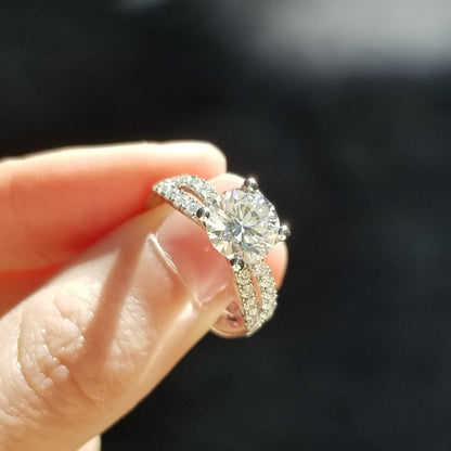 1.3 CT Round Criss Cross Pave Moissanite Engagement Ring