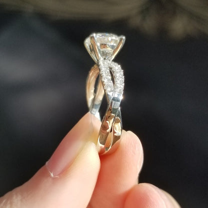 1.3 CT Round Criss Cross Pave Moissanite Engagement Ring