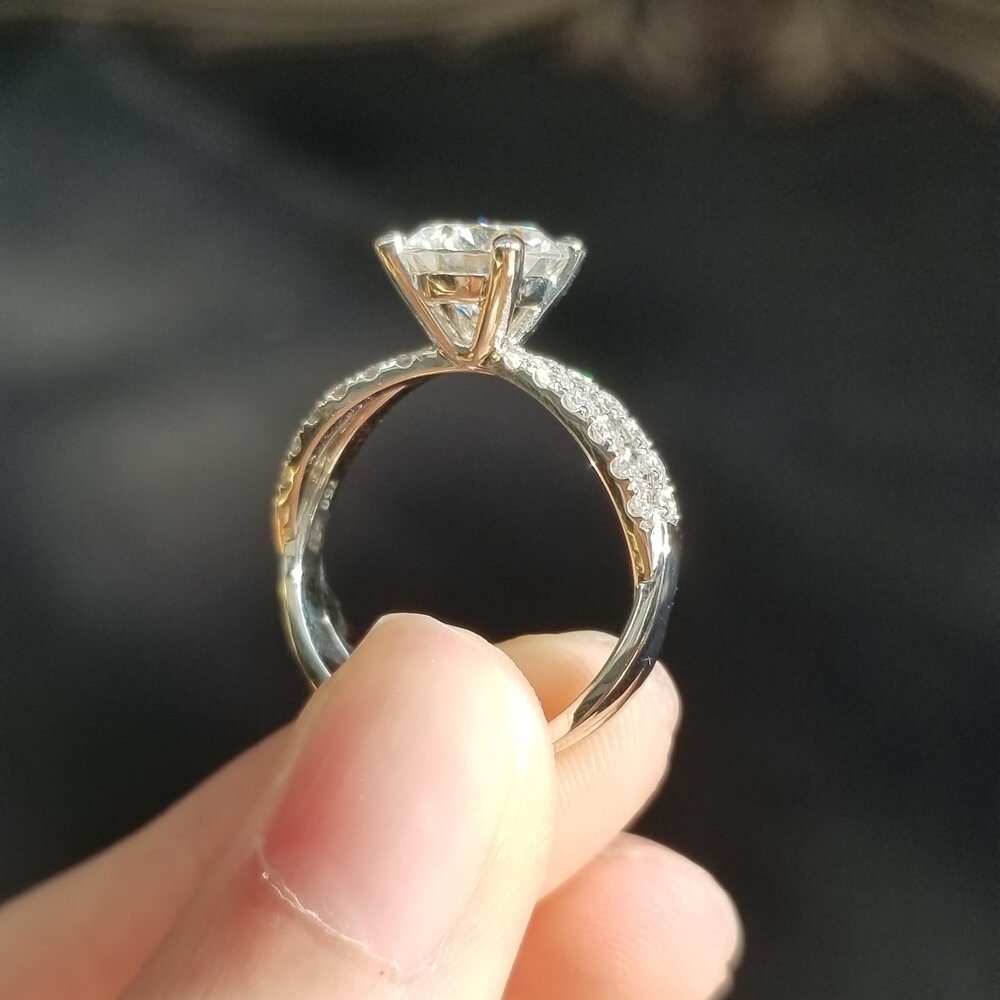 1.3 CT Round Criss Cross Pave Moissanite Engagement Ring