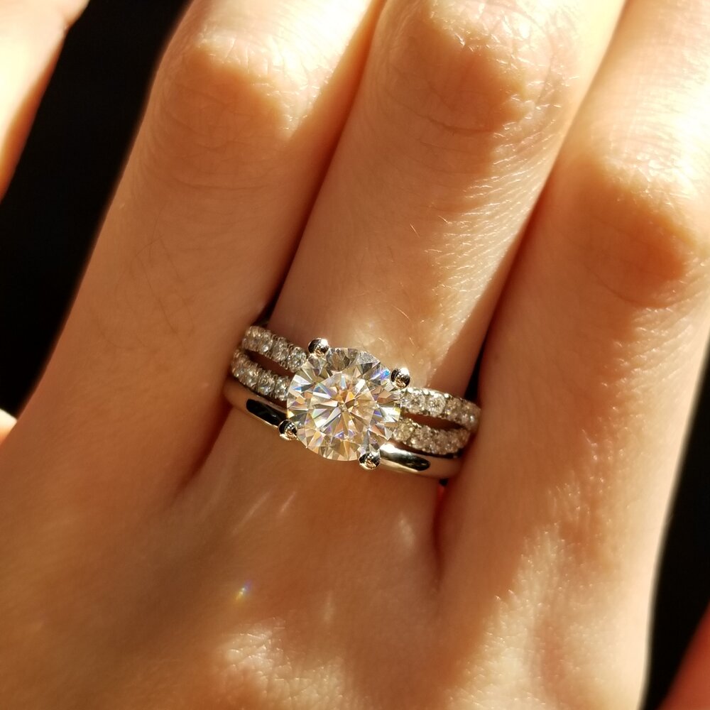1.3 CT Round Criss Cross Pave Moissanite Engagement Ring