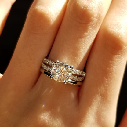 1.3 CT Round Criss Cross Pave Moissanite Engagement Ring