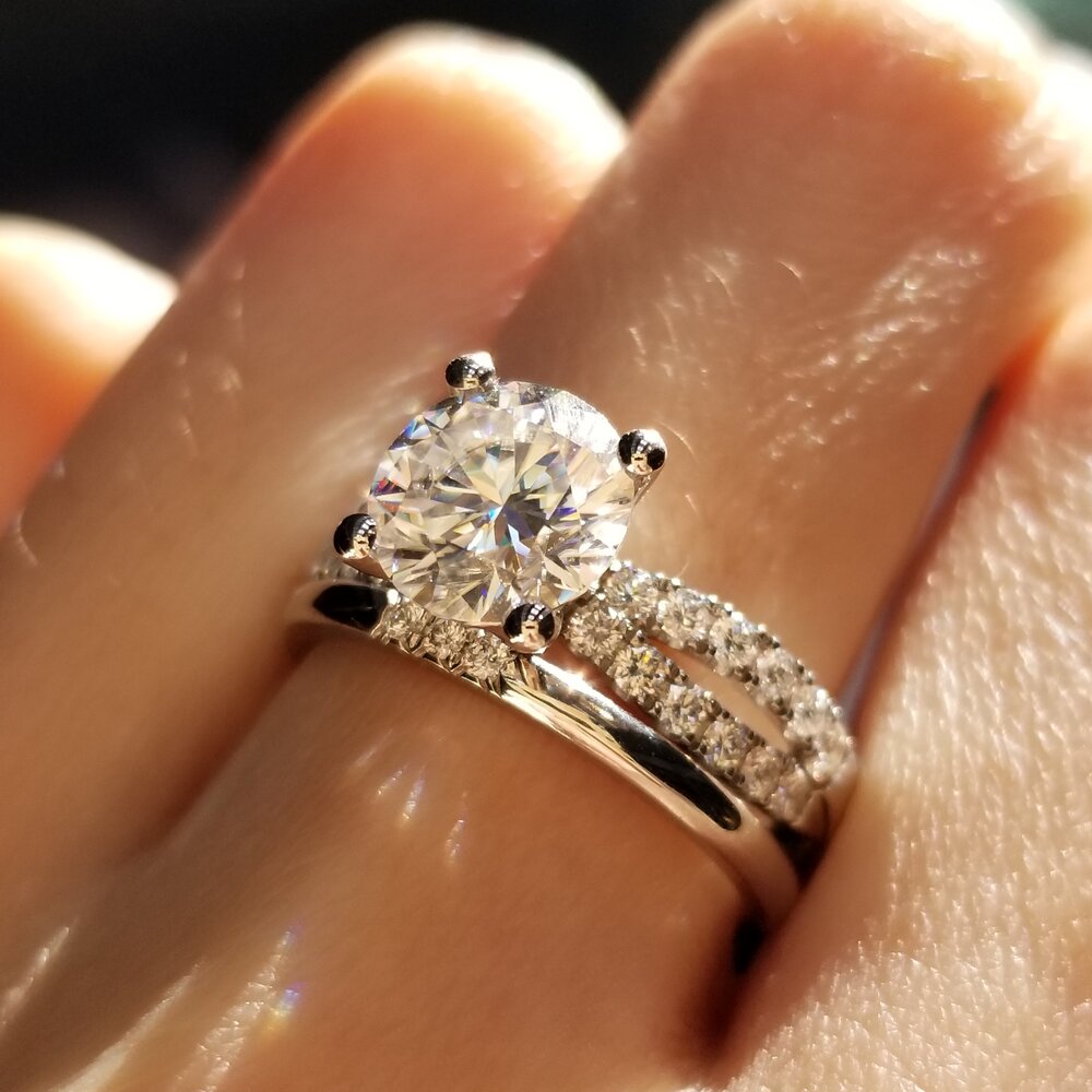 1.3 CT Round Criss Cross Pave Moissanite Engagement Ring