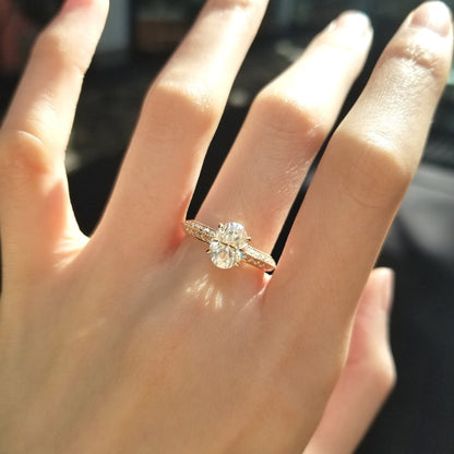 1.5 CT Oval Pave Moissanite Engagement Ring