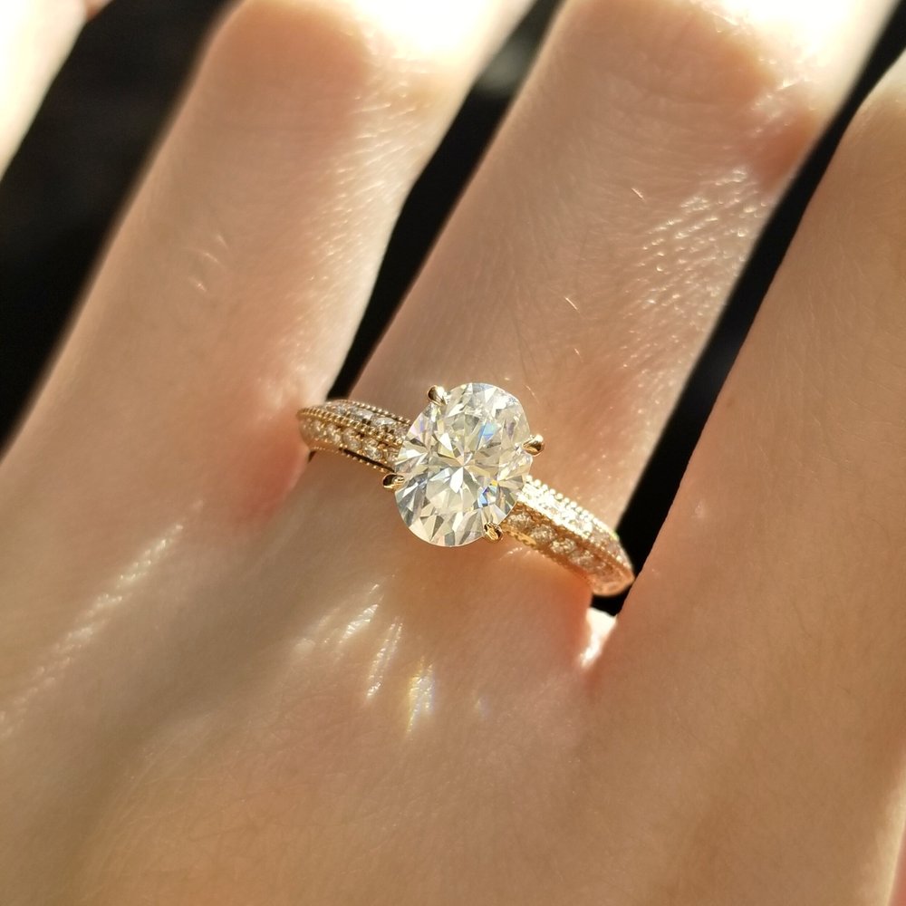 1.5 CT Oval Pave Moissanite Engagement Ring