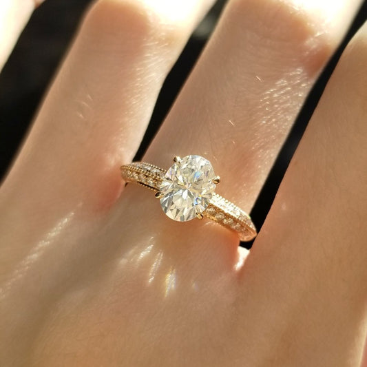 1.5 CT Oval Pave Moissanite Engagement Ring