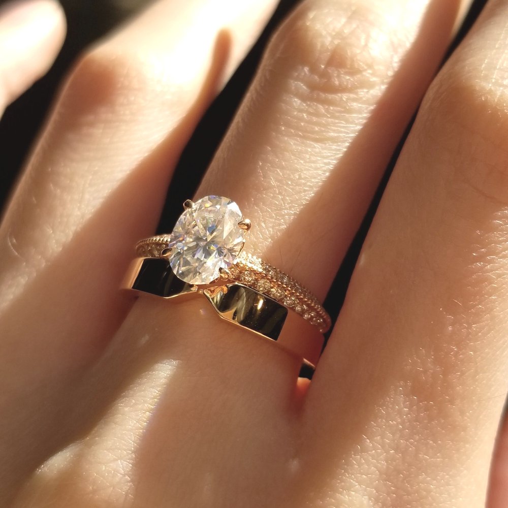 1.5 CT Oval Pave Moissanite Engagement Ring
