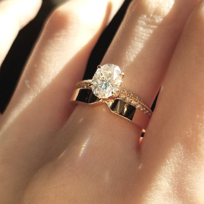 1.5 CT Oval Pave Moissanite Engagement Ring