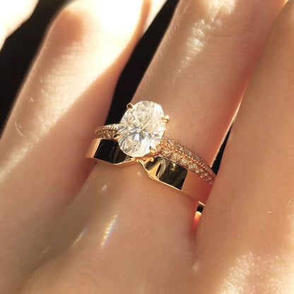 1.5 CT Oval Pave Moissanite Engagement Ring