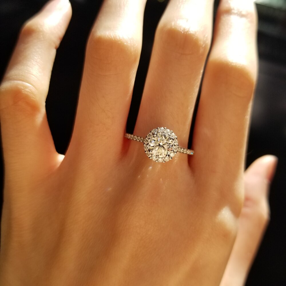 0.8 CT Round Halo & Pave Moissanite Engagement Ring