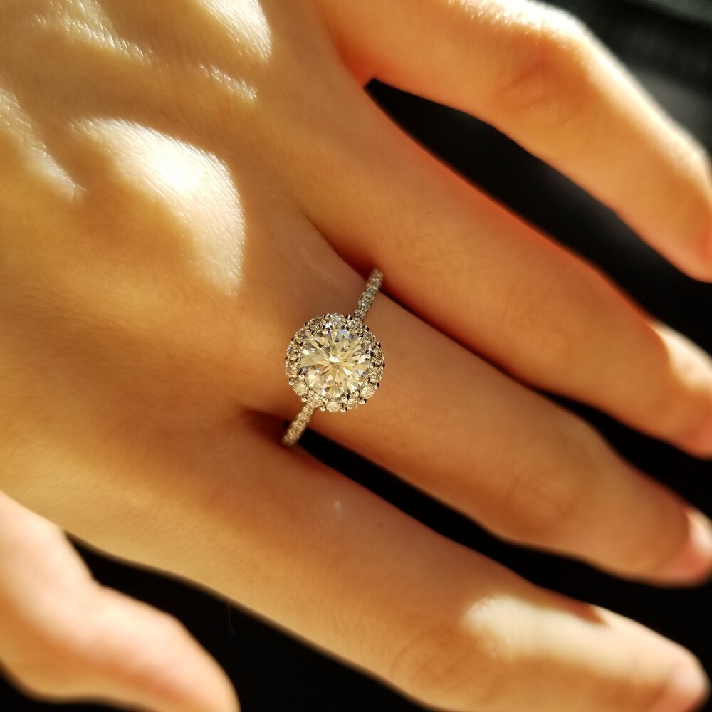 0.8 CT Round Halo & Pave Moissanite Engagement Ring