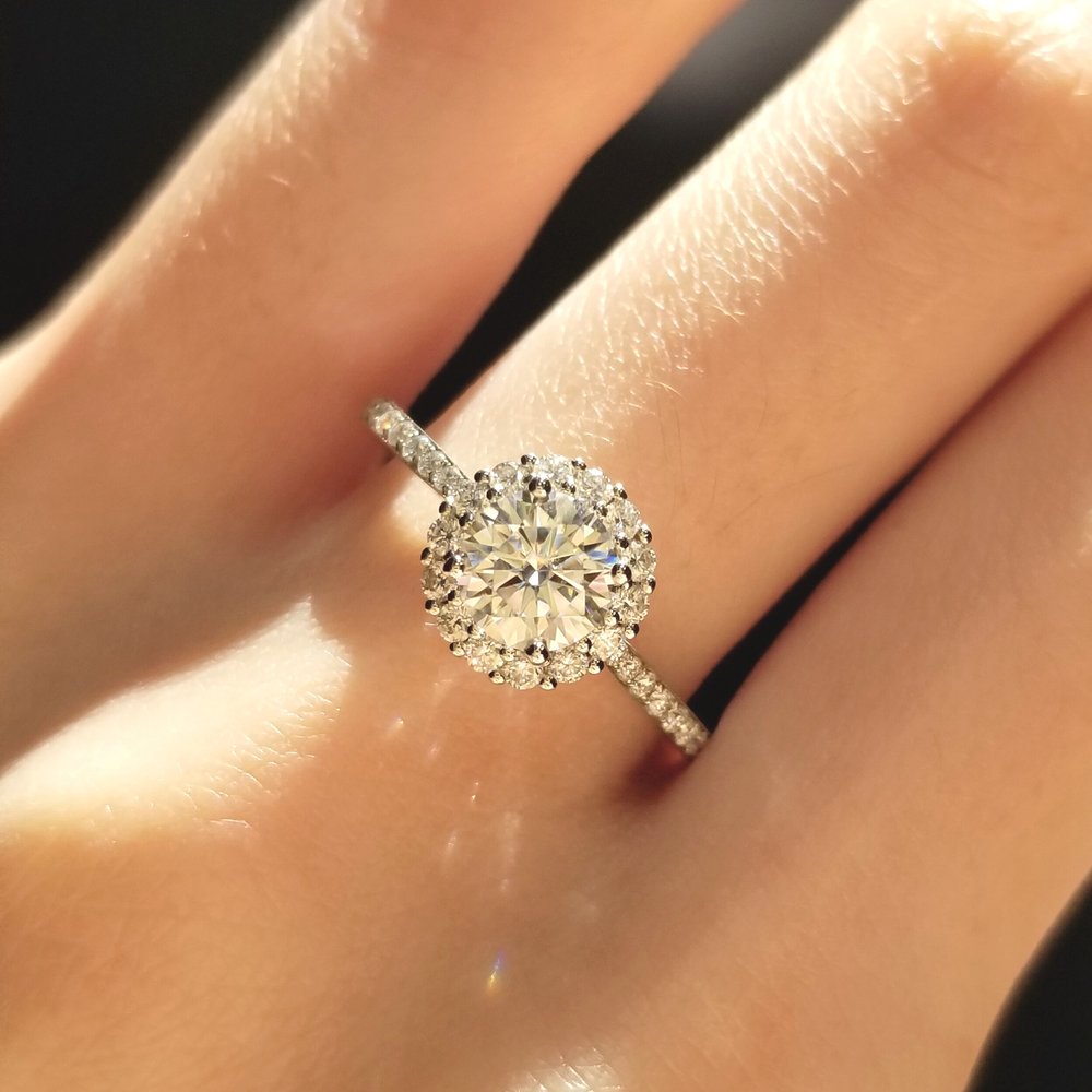 0.8 CT Round Halo & Pave Moissanite Engagement Ring