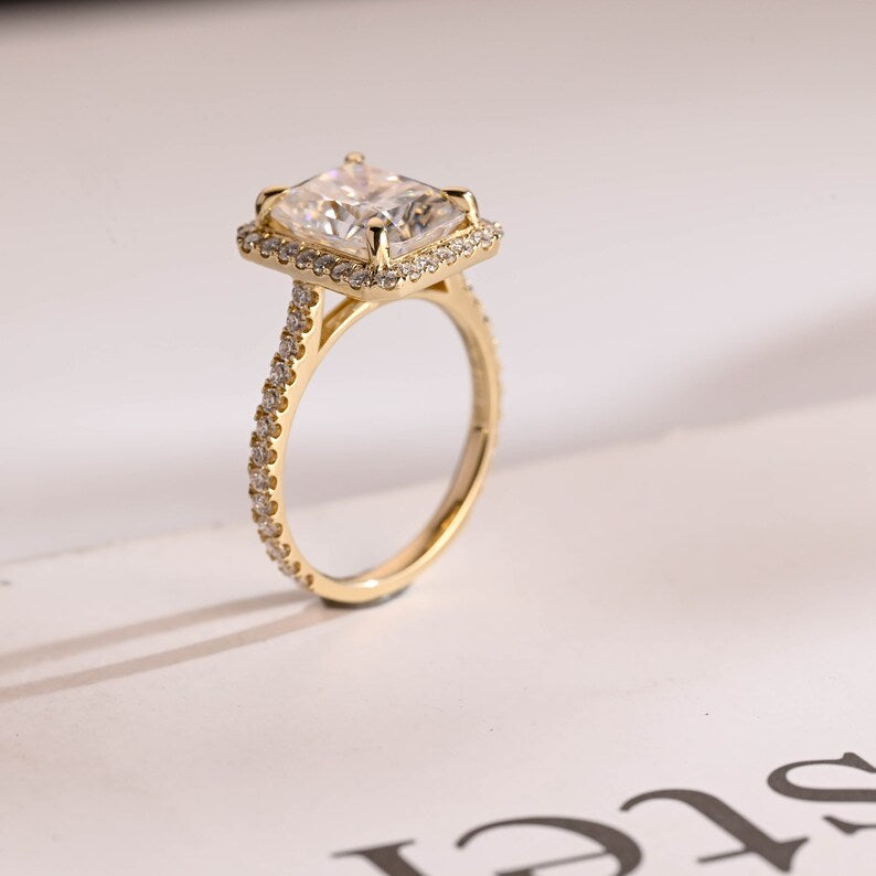 2.5 CT Radiant Pave & Halo Moissanite Engagement Ring