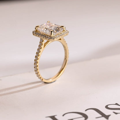 2.5 CT Radiant Pave & Halo Moissanite Engagement Ring