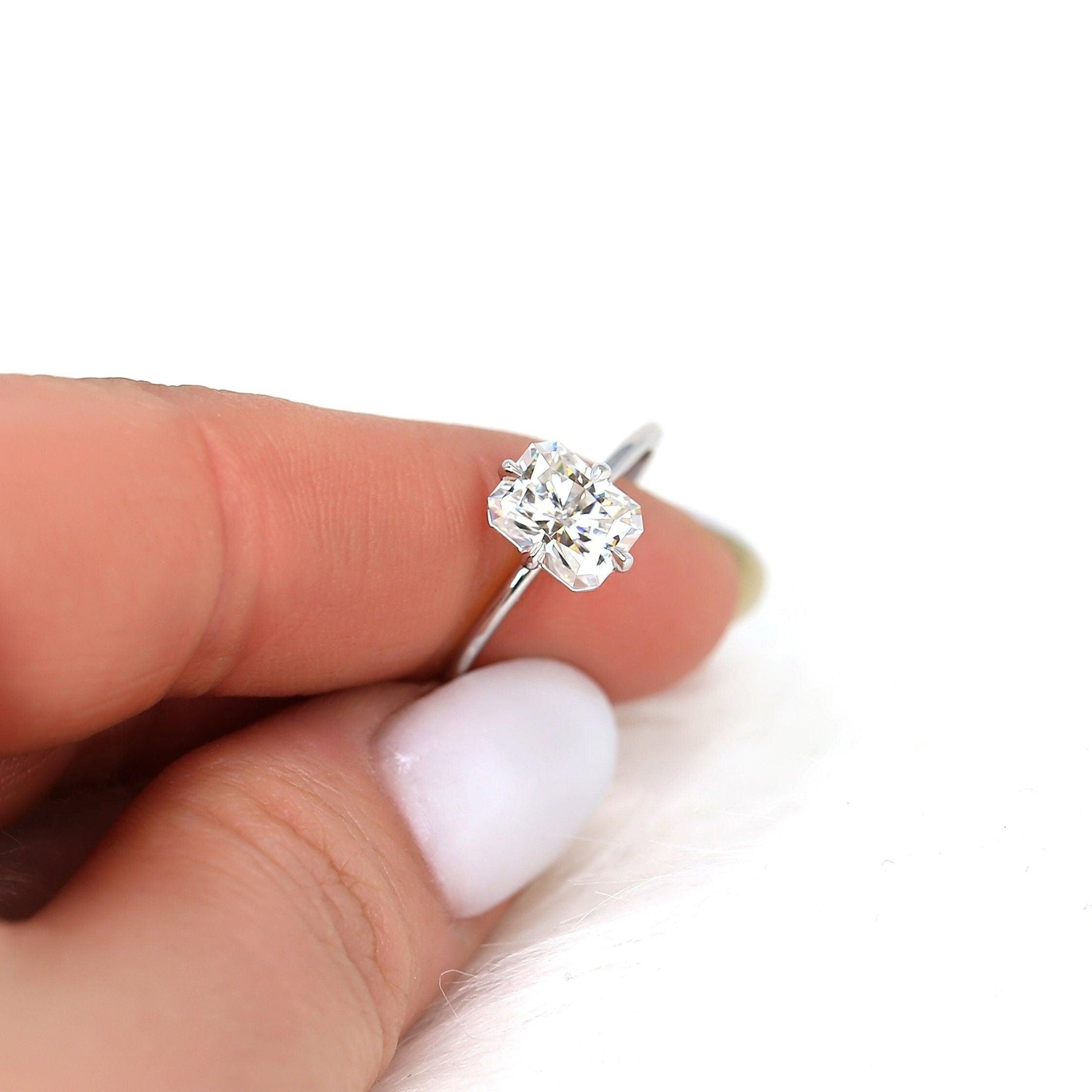 1.75 CT Radiant Solitaire Moissanite Engagement Ring