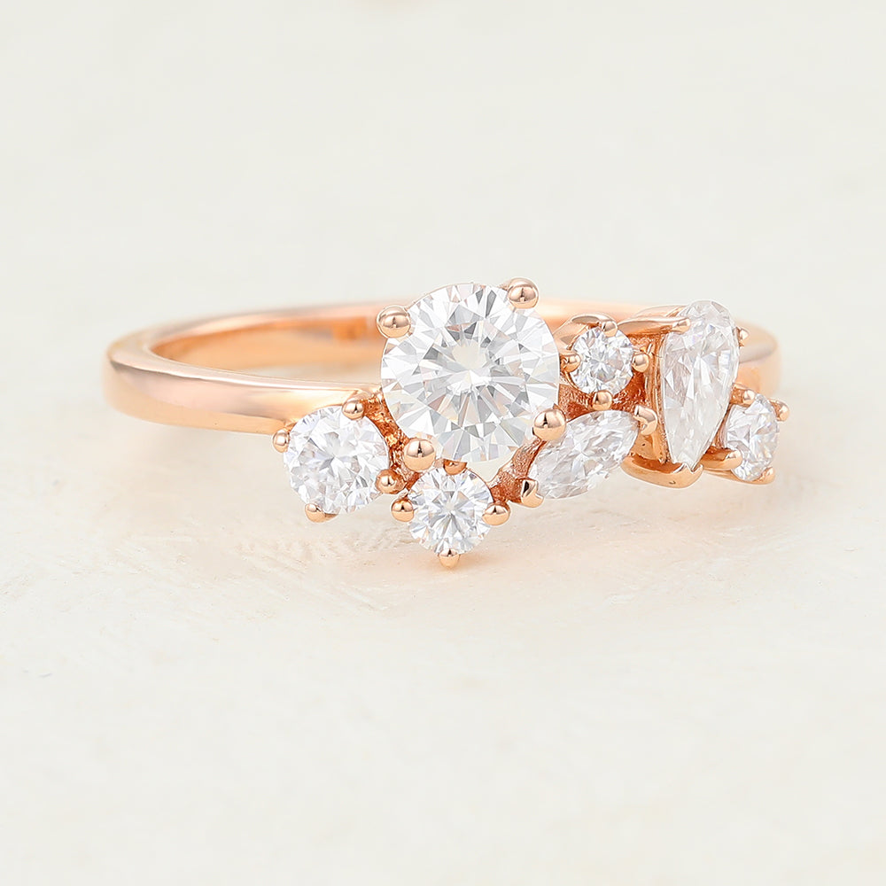 1 TCW Marquise, Round & Pear Cluster Moissanite Wedding Band
