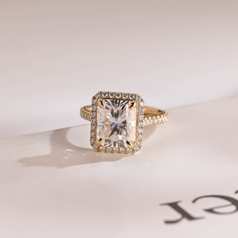 2.5 CT Radiant Pave & Halo Moissanite Engagement Ring