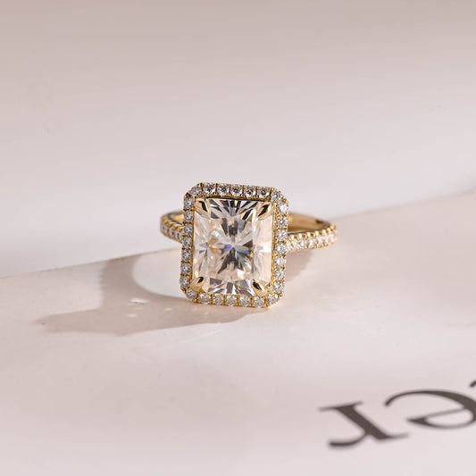 2.5 CT Radiant Pave & Halo Moissanite Engagement Ring