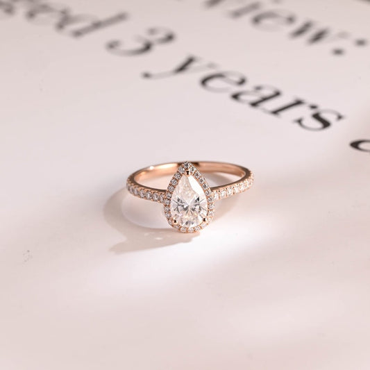 2.0 CT Pear Pave & Halo Moissanite Engagement Ring