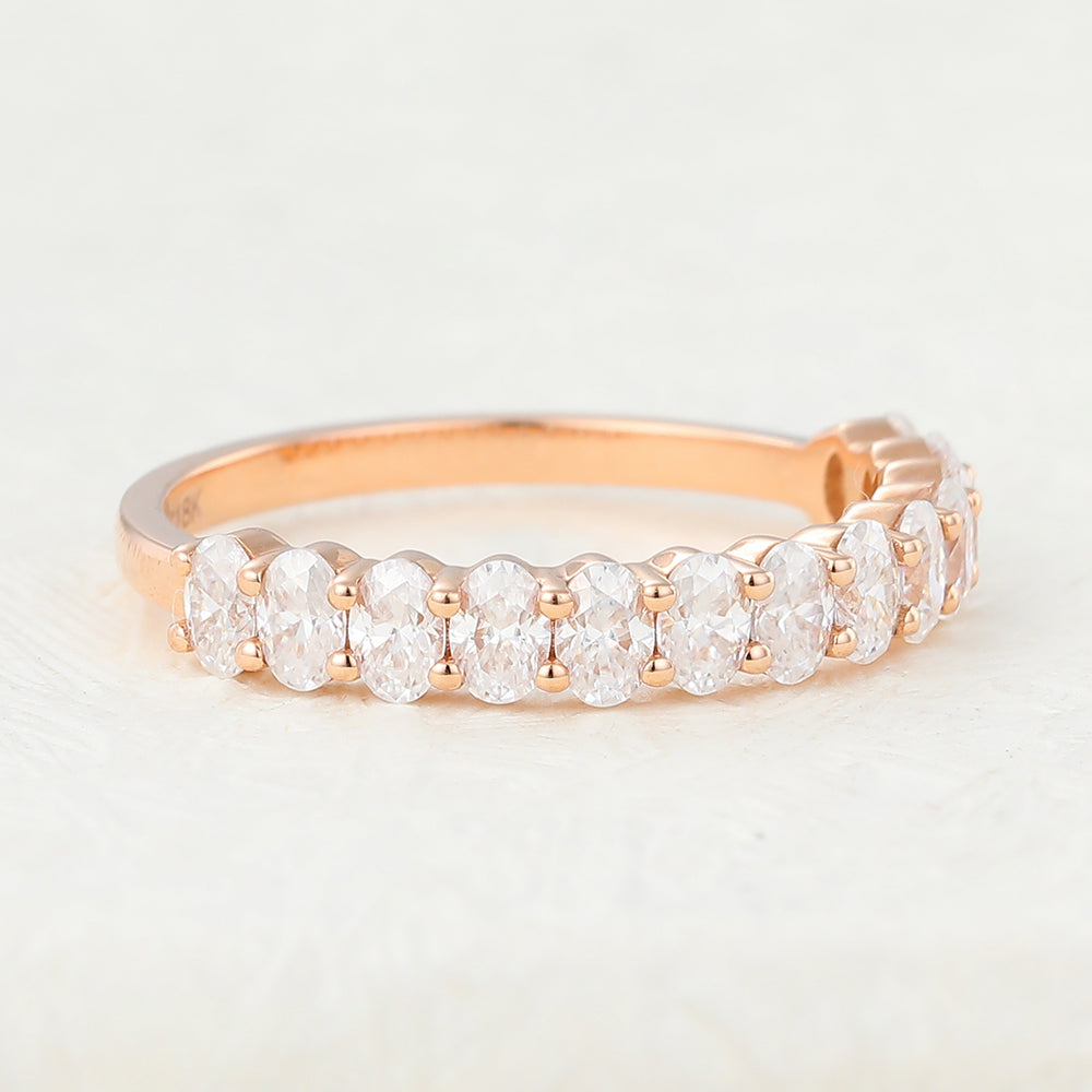 0.78 TCW Oval Half Eternity Moissanite Wedding Band