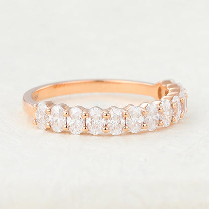 0.78 TCW Oval Half Eternity Moissanite Wedding Band