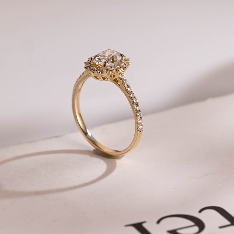 2.0 CT Oval Halo & Pave Moissanite Engagement Ring