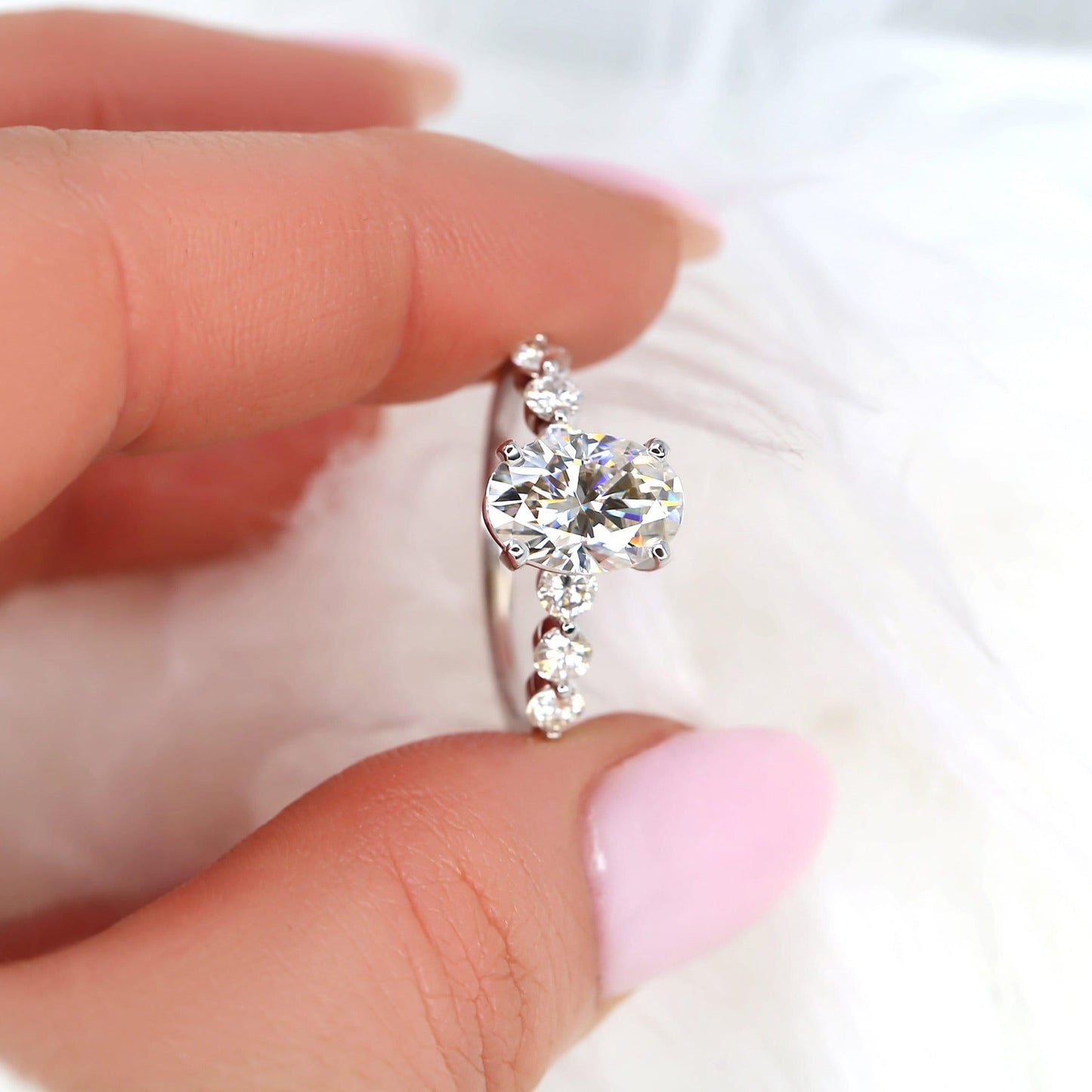 2.5 CT Oval Pave Moissanite Engagement Ring