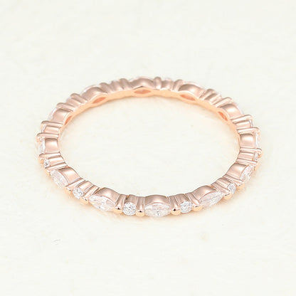 0.6 TCW Marquise & Round Shaped Moissanite Eternity Wedding Band
