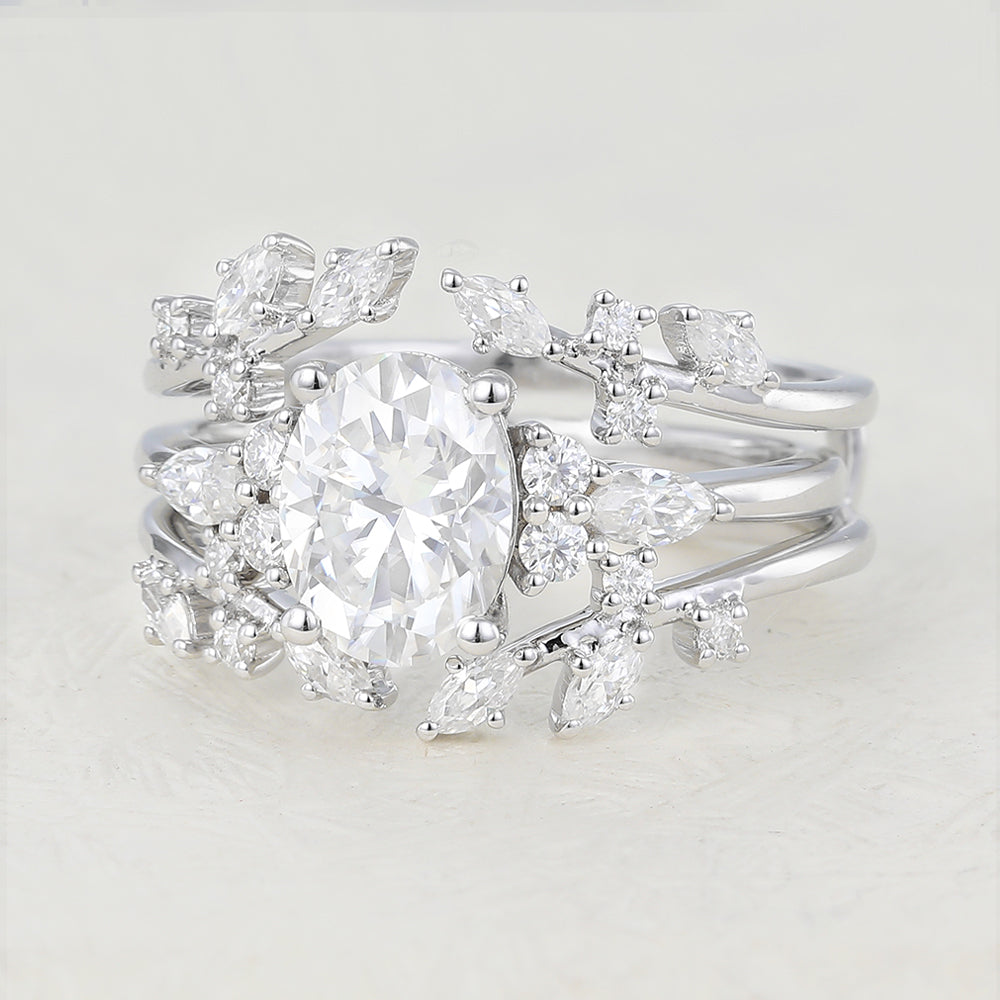 1.33 CT Oval Cluster Moissanite Bridal Set