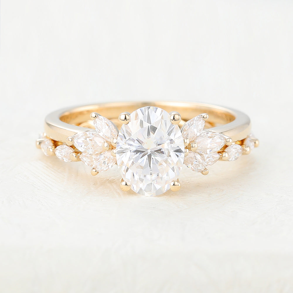 1.33 CT Oval Cluster Moissanite Bridal Set