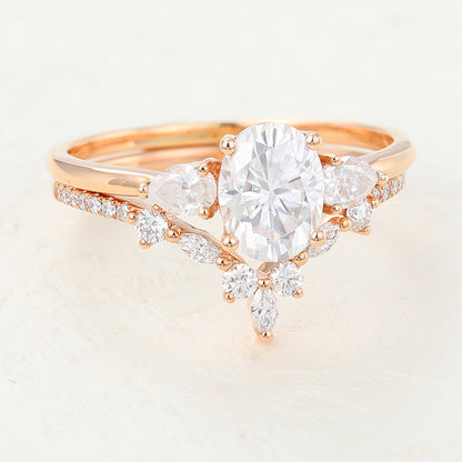 1.33 CT Oval Three Stone Moissanite Bridal Set