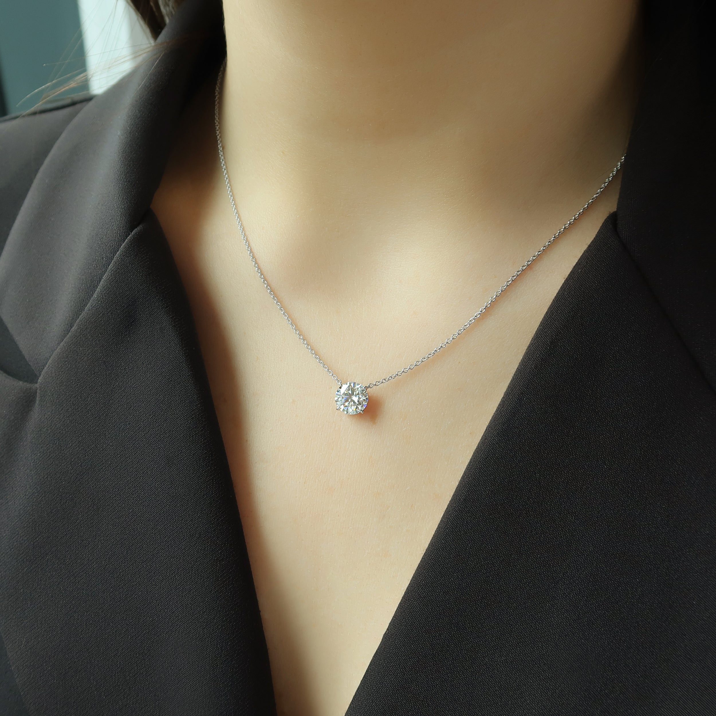 2 CT Round Shaped Moissanite Necklace In Solitaire Design