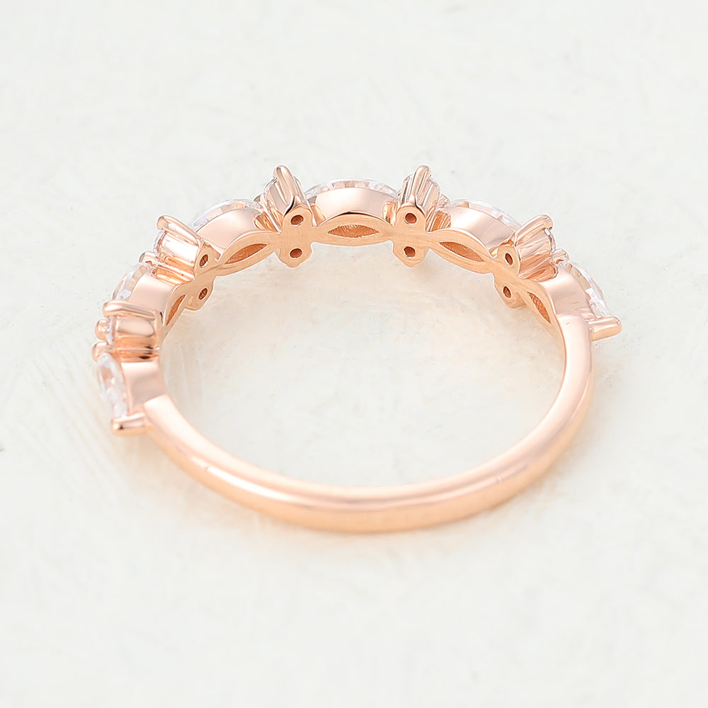 0.62 TCW Marquise & Round Half Eternity Moissanite Wedding Band