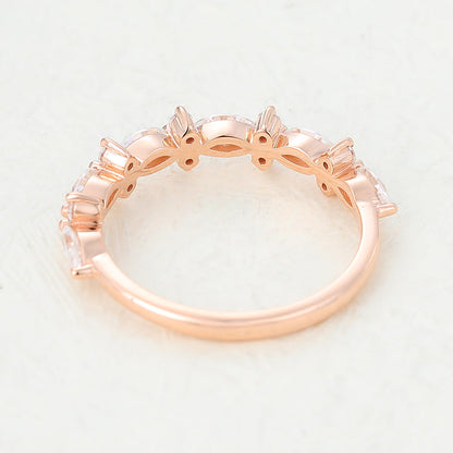0.62 TCW Marquise & Round Half Eternity Moissanite Wedding Band