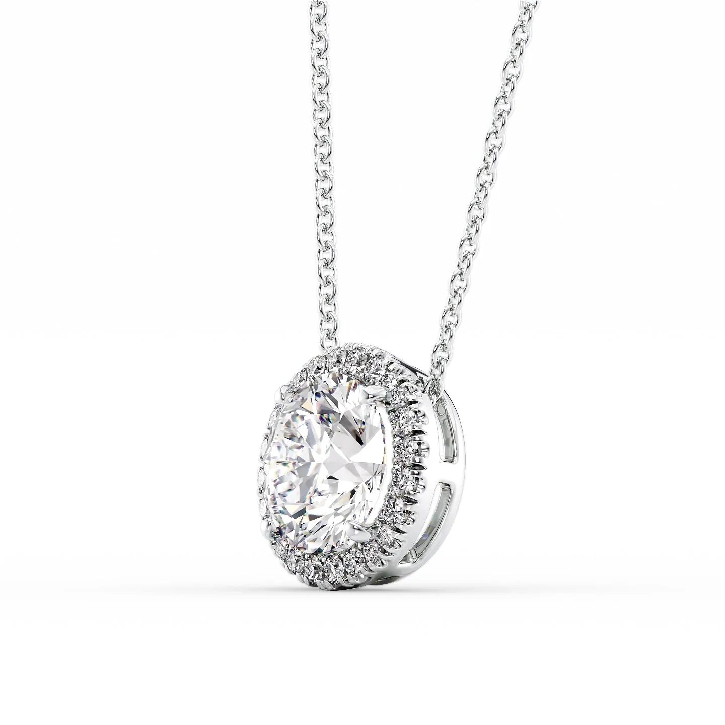 2 CT Round Shaped Moissanite Necklace In Halo Design