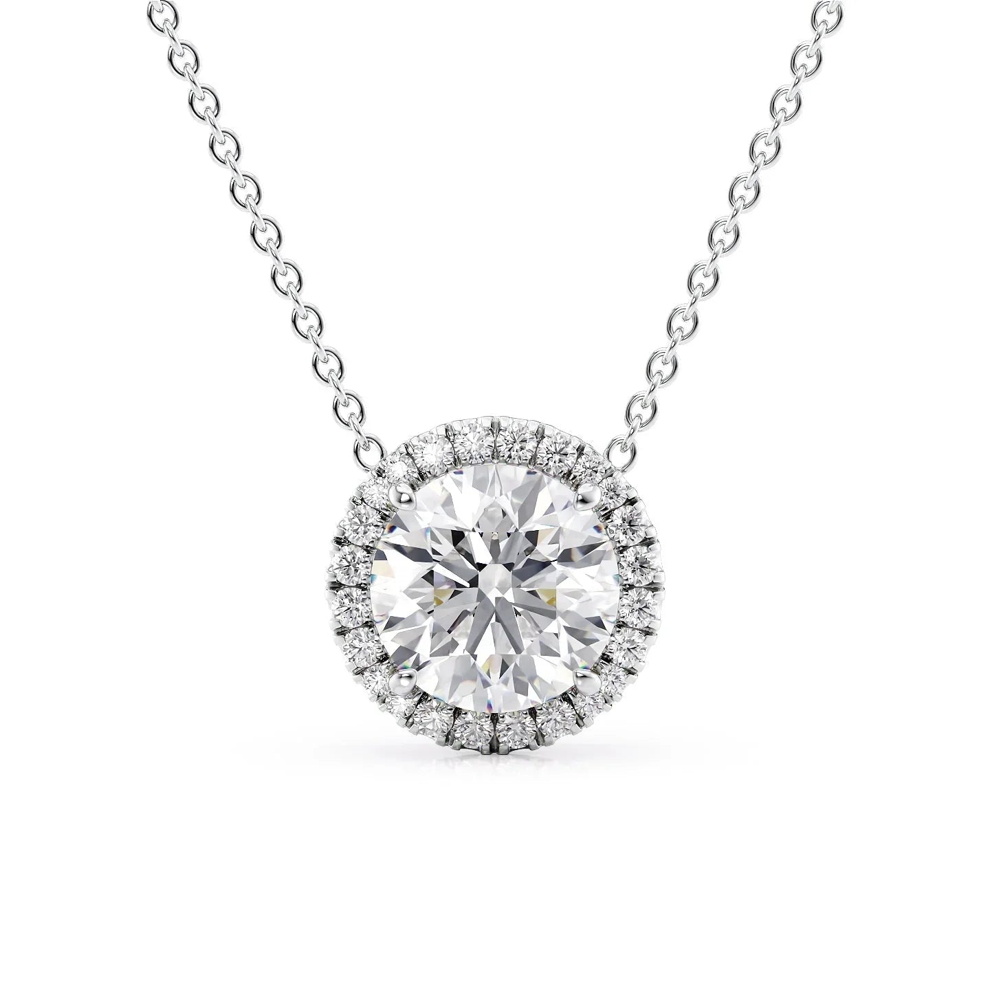 2 CT Round Shaped Moissanite Necklace In Halo Design