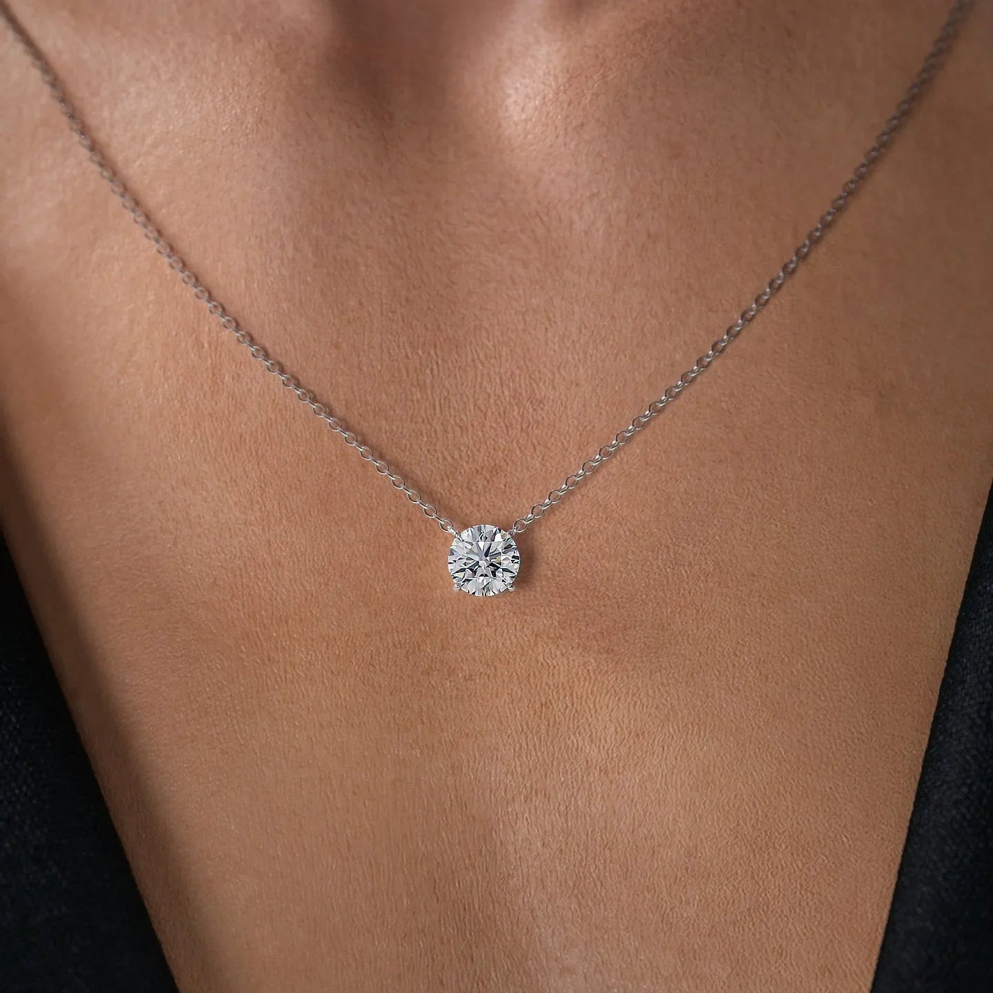 2 CT Round Shaped Moissanite Necklace In Hidden Halo Design