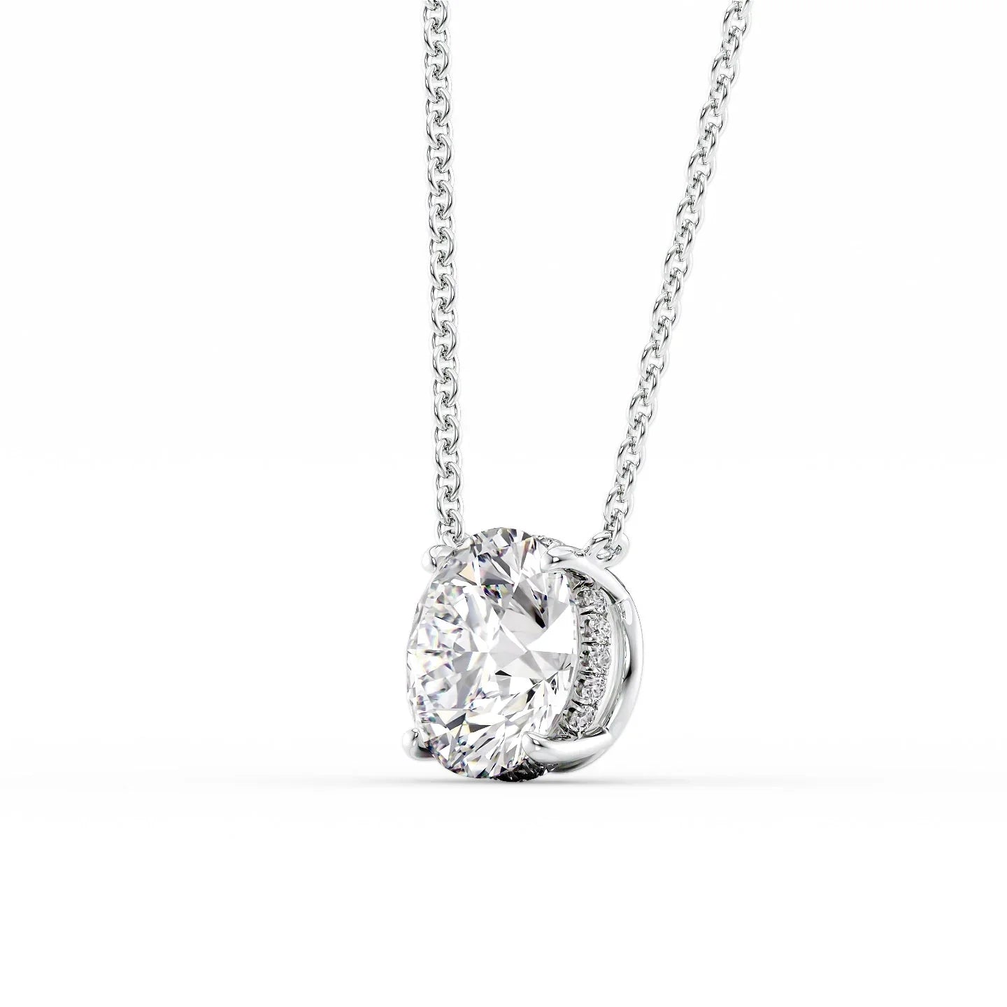 2 CT Round Shaped Moissanite Necklace In Hidden Halo Design