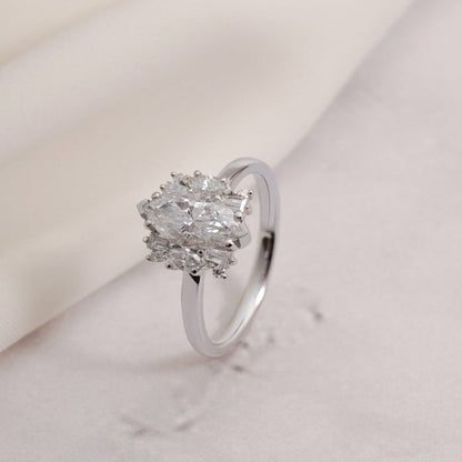 2.0 CT Marquise Cluster Moissanite Engagement Ring