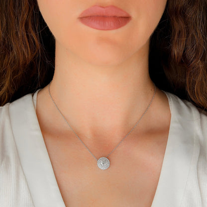 2 CT Round Shaped Moissanite Necklace In Double Halo Design