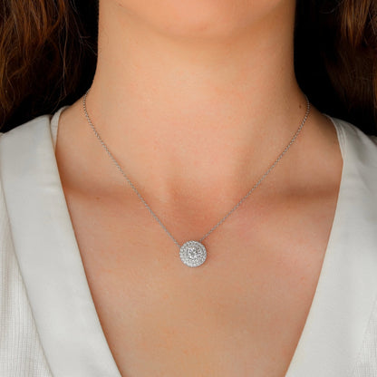 2 CT Round Shaped Moissanite Necklace In Double Halo Design