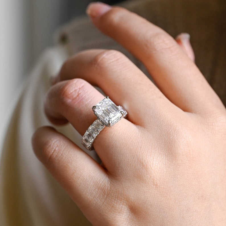 2.0 CT Emerald Pave Moissanite Engagement Ring