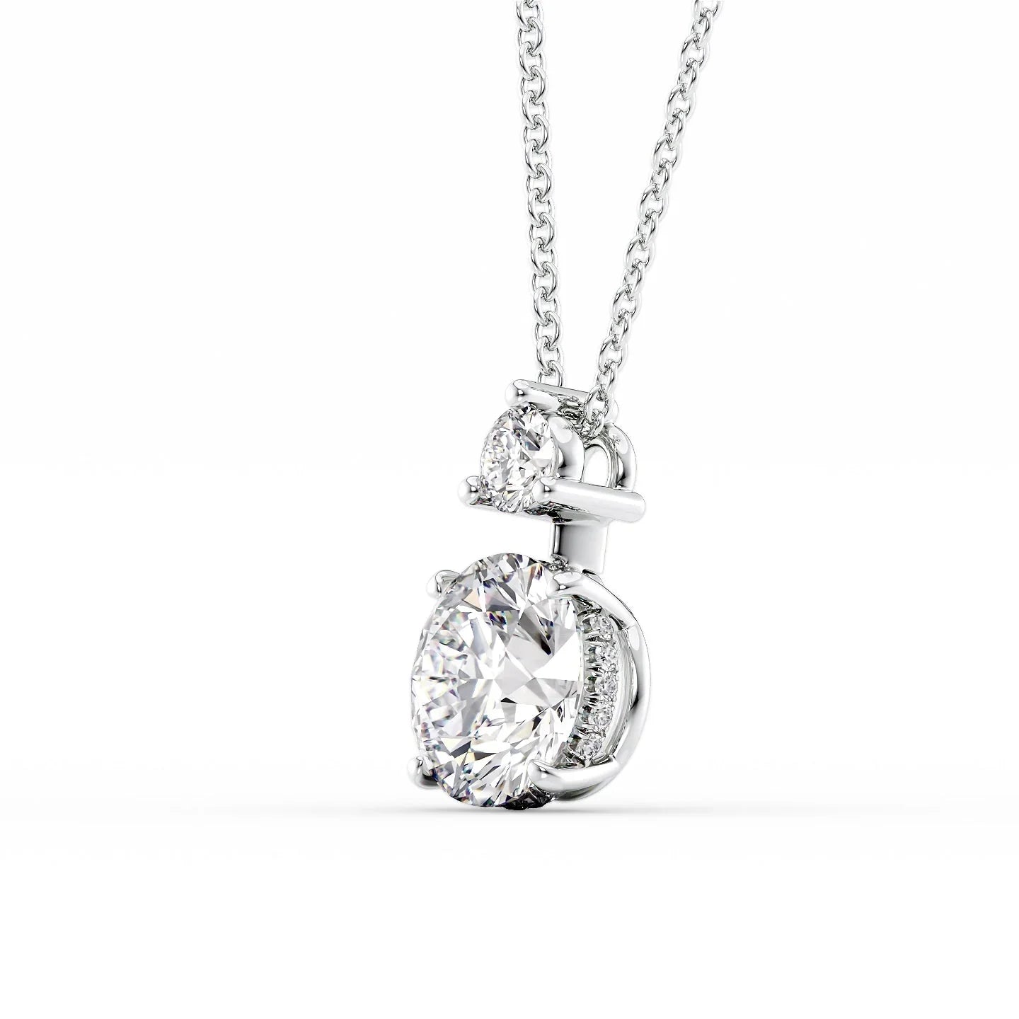 2 CT Round Shaped Moissanite Necklace In Two Stone Design