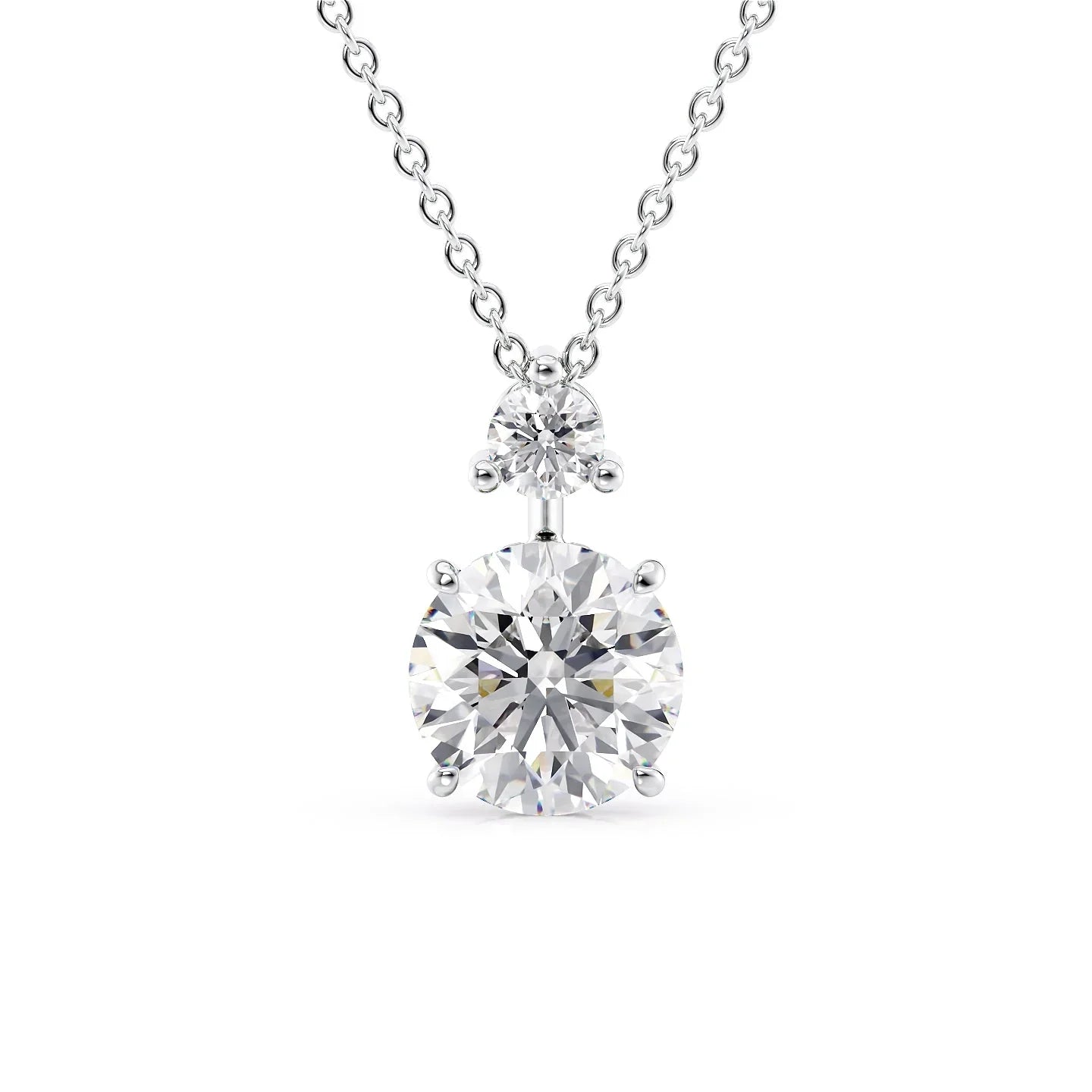 2 CT Round Shaped Moissanite Necklace In Two Stone Design