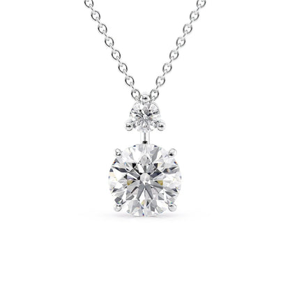 2 CT Round Shaped Moissanite Necklace In Two Stone Design