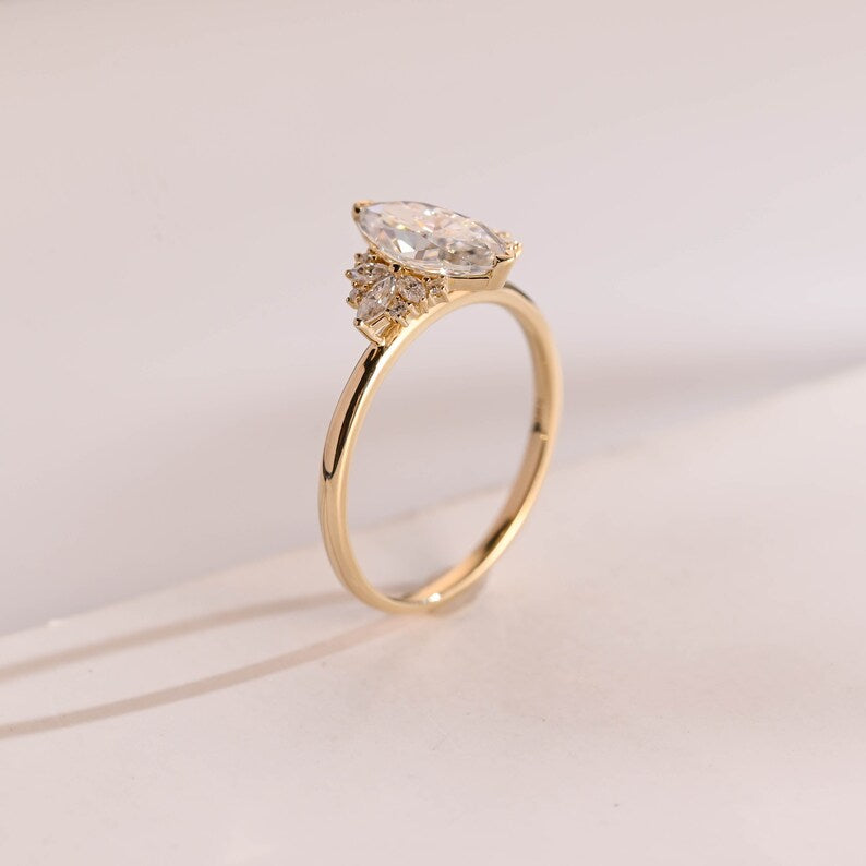2.0 CT Marquise Cluster Moissanite Engagement Ring