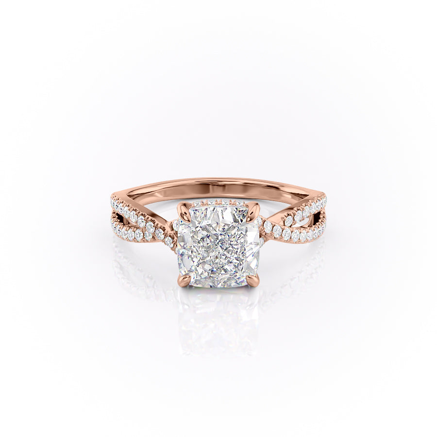 2.15 CT Cushion Hidden Halo & Pave Moissanite Engagement Ring