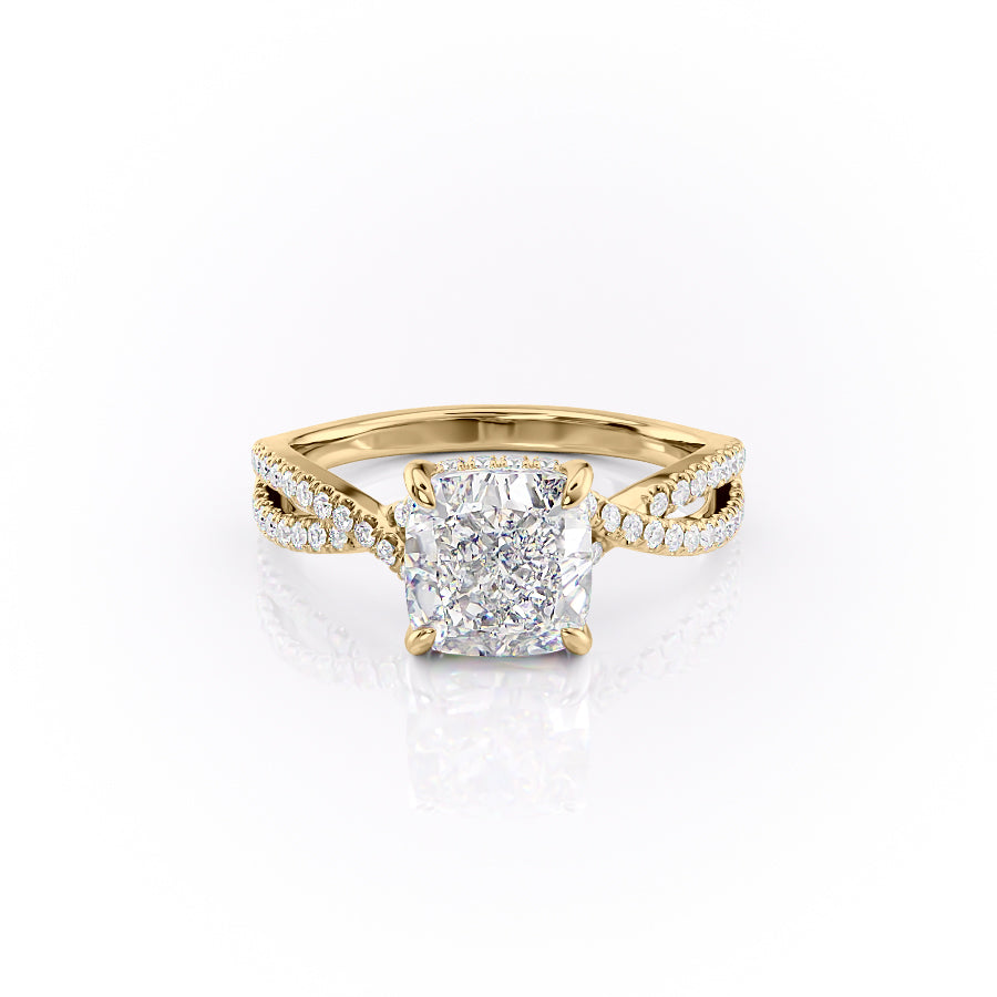 2.15 CT Cushion Hidden Halo & Pave Moissanite Engagement Ring
