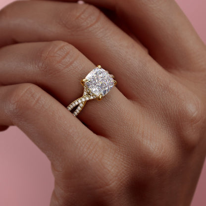 2.15 CT Cushion Hidden Halo & Pave Moissanite Engagement Ring
