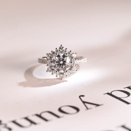 1.5 CT Round Cluster Moissanite Engagement Ring
