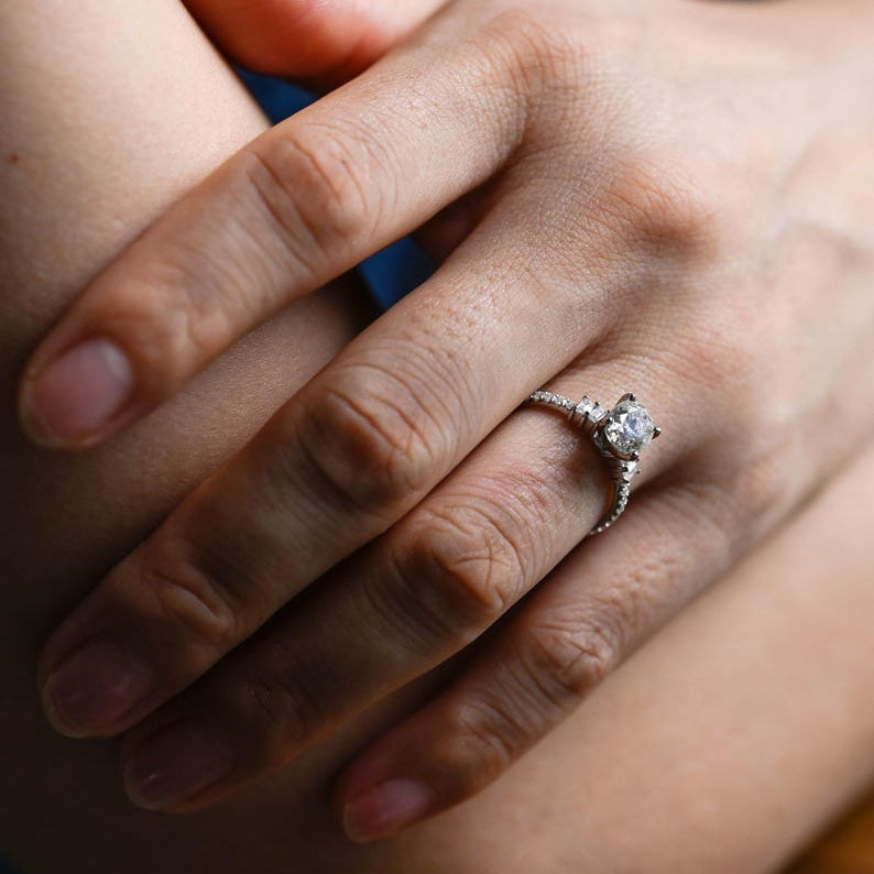 2.0 CT Oval Pave Moissanite Engagement Ring